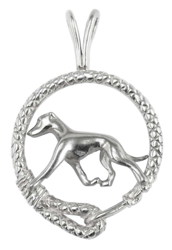 Whippet in Leash Pendant Charm Necklace in 14K Gold or Sterling Silver