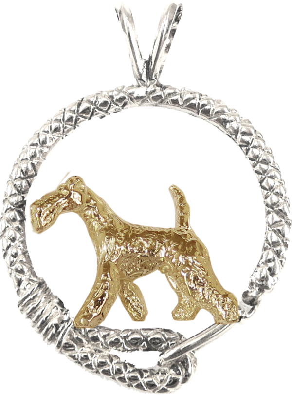 Wire Fox Terrier in Leash Pendant Charm Necklace in 14K Gold or Sterling Silver