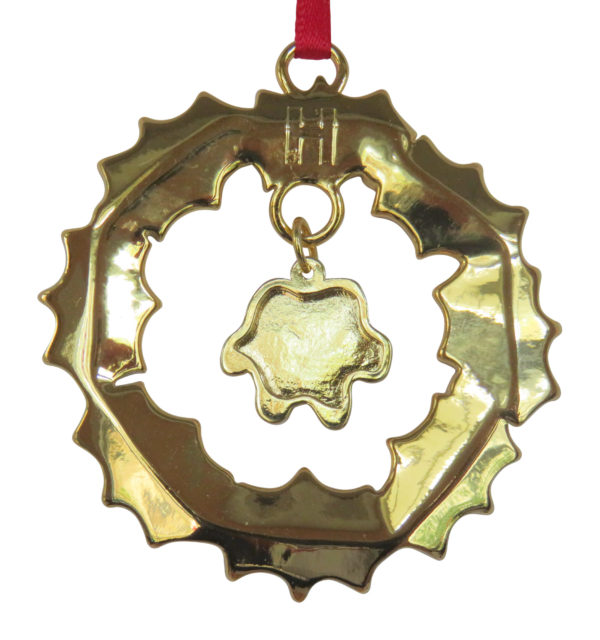 WREATH DOG PAW Gold Plated Memorial Christmas Holiday Ornament