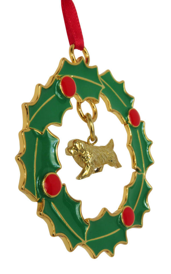 NEWFOUNDLAND Gold Plated Enamel Christmas Holiday Wreath Ornament