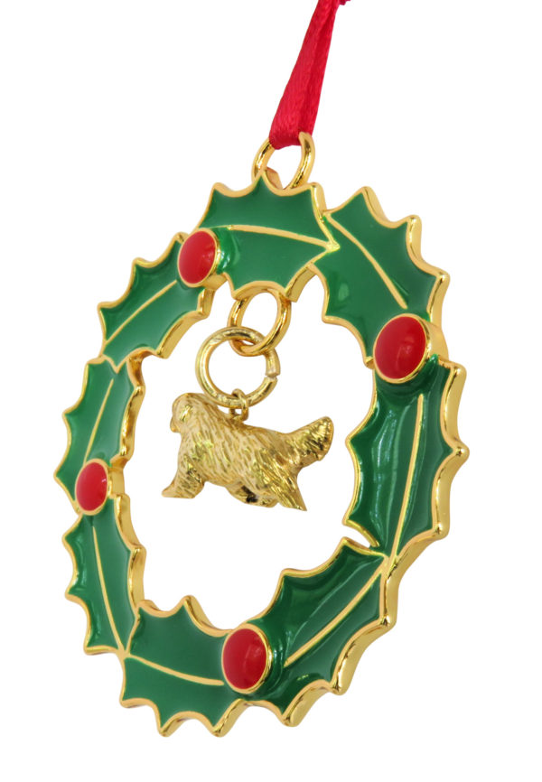 NEWFOUNDLAND Gold Plated Enamel Christmas Holiday Wreath Ornament