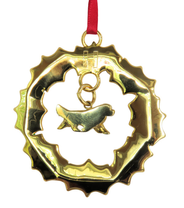 NEWFOUNDLAND Gold Plated Enamel Christmas Holiday Wreath Ornament